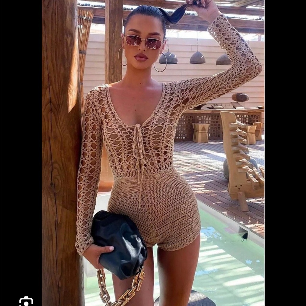 Missguided Chocolate Crochet Women Sweater